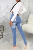 Svart Mode Casual Solid Ripped High Waist Skinny Denim Jeans