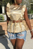 Gold Fashion Sexy Ruffled Sleeveless Top