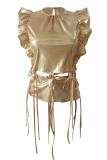 Gold Fashion Sexy Ruffled Sleeveless Top
