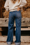 Donkerblauwe modieuze casual rechte jeans met gescheurde hoge taille en hoge taille