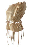Gold Fashion Sexy Ruffled Sleeveless Top