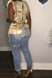 Gold Fashion Sexy Ruffled Sleeveless Top