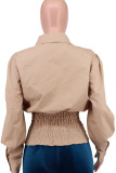 Apricot Fashion Casual Solid Bandage Patchwork Turndown Collar Tops