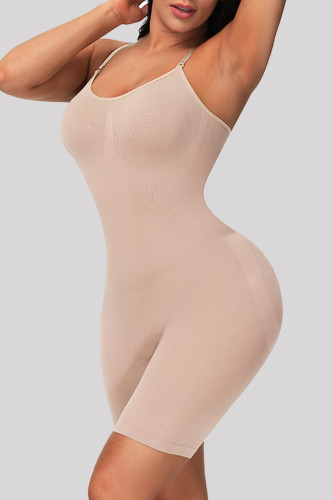 Apricot Sexy Sportswear Solid Backless Spaghetti Strap Skinny Romper