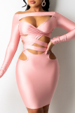 Vestidos de falda lápiz con hombros descubiertos, lisos, sexys, color rosa claro