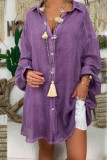 Purple Casual Solid Patchwork Buckle Asymmetrical Turndown Collar Tops