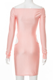 Vestidos de falda lápiz con hombros descubiertos, lisos, sexys, color rosa claro