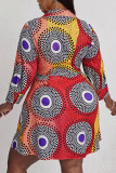 Многоцветный повседневный принт в стиле пэчворк с V-образным вырезом и трапециевидной линией Платья больших размеров