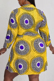 Veelkleurige casual print patchwork V-hals A-lijn Grote maten jurken