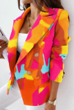 Vêtements d'extérieur à col rabattu multicolore imprimé décontracté patchwork