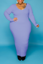Пурпурные повседневные однотонные лоскутные прямые платья с U-образным вырезом больших размеров