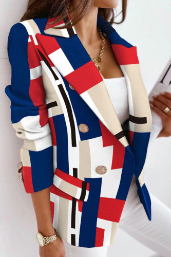 Vêtements d'extérieur à col rabattu multicolore imprimé décontracté patchwork