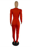 Red Fashion Casual Solid Fold V-Ausschnitt Langarm Zweiteiler