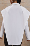 White Fashion Casual Solid Patchwork Asymmetrical Turndown Collar Tops