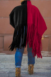 Abrigo de cuello alto con borlas de patchwork casual de moda rojo negro