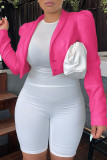 Capispalla con colletto risvoltato in cardigan solido casual moda rosa