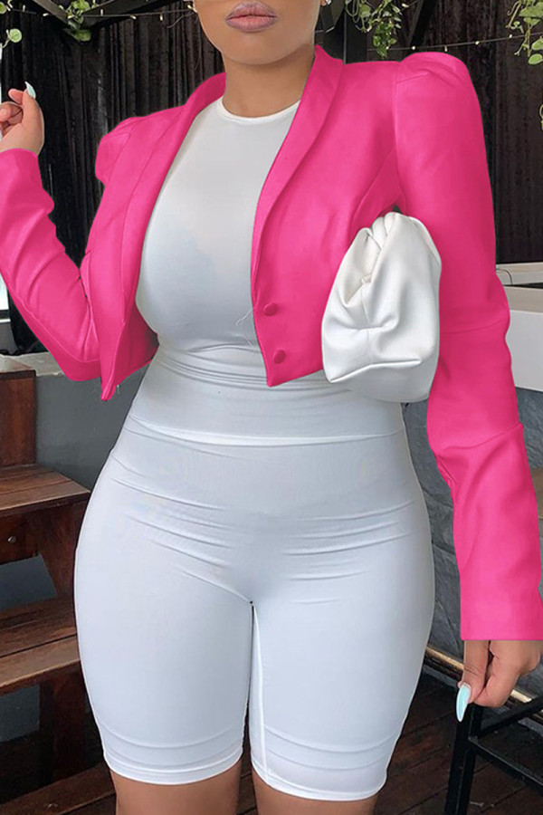 Roze mode casual effen vest met omgeslagen kraag bovenkleding