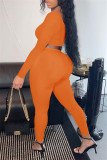 Оранжевый Модные повседневные однотонные базовые с длинным рукавом с v-образным вырезом из двух частей