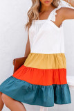 White Fashion Casual Solid Patchwork Square Collar Cake Skirt Dresses