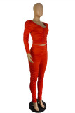 Red Fashion Casual Solid Fold V-Ausschnitt Langarm Zweiteiler