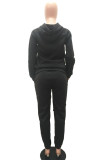 Black Casual Solid Patchwork Pocket Hooded Collar Long Sleeve Two Pieces