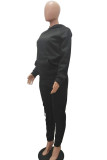 Черный повседневный однотонный лоскутный карман с воротником с капюшоном и длинными рукавами из двух частей