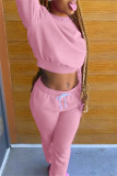 Pink Fashion Casual Solid Basic O Neck Long Sleeve Two Pieces