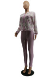 rosa púrpura moda casual estampado patchwork cuello con capucha manga larga dos piezas