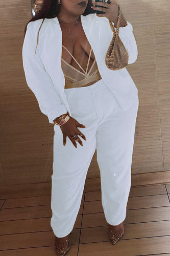 Pantalon de cardigan uni décontracté à la mode blanche, plus la taille deux pièces