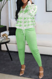 Fruta verde moda casual estampado patchwork cuello con capucha manga larga dos piezas