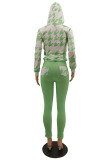 Фруктово-зеленый модный повседневный принт в стиле пэчворк с капюшоном и воротником с длинным рукавом из двух частей