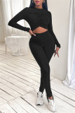 Black Fashion Casual Solid Hollowed Out O Neck Skinny Jumpsuits