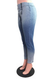 Голубые модные повседневные лоскутные джинсы с высокой талией и обычной джинсовой тканью