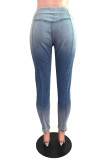Jeans denim regolari a vita alta patchwork patchwork casual moda blu baby
