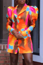 Многоцветный модный повседневный кардиган с отложным воротником и принтом, верхняя одежда