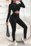 Blue Fashion Casual Solid Hollowed Out O Neck Skinny Jumpsuits