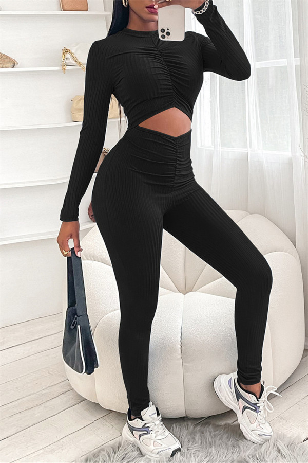 Zwarte mode casual effen uitgeholde skinny jumpsuits met o-hals