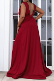 Rotes, modisches, sexy, einfarbiges, ärmelloses Abendkleid mit Schlitz und V-Ausschnitt in Übergröße