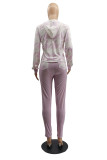 Gray White Fashion Casual Print Patchwork Hooded Collar Long Sleeve Two Pieces