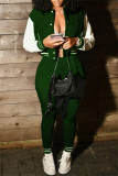 Army Green Fashion Casual Patchwork Cardigan Pants Langarm Zweiteiler