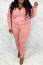 Col à Capuche Rose Casual Solid Hot Drill Plus Size Two Pieces