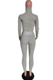 Grey Casual Solid Patchwork Turtleneck Long Sleeve Two Pieces