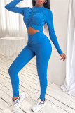 Blå Mode Casual Solid urholkad O-hals Skinny Jumpsuits