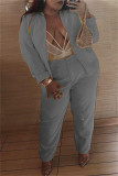 White Fashion Casual Solid Cardigan Pants Plus Size Two Pieces