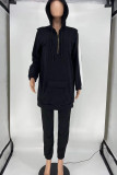 Blue Fashion Casual Patchwork Zipper Hooded Collar Long Sleeve Two Pieces