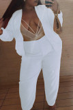 Pantalones cárdigan sólidos informales de moda blanca de talla grande de dos piezas