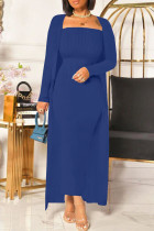 Cardigan solido casual alla moda blu royal a maniche lunghe in due pezzi
