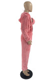 Pink Fashion Casual Solid Basic Kapuzenkragen Langarm Dreiteiliges Set