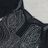 Negro Celebridades sexy Patchwork liso Asimétrico Taladro caliente Cuello en V Una línea Vestidos