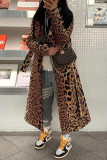 Leopard Print Fashion Casual Solid Leopard Cardigan Turndown Collar Outerwear